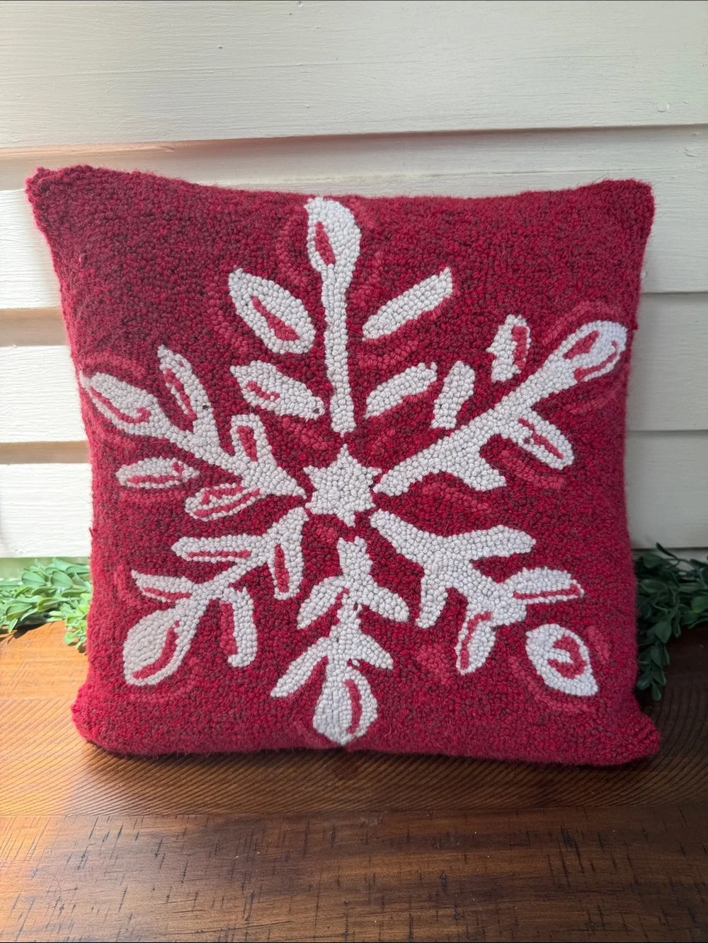 Vintage Holiday Red Snowflake Decorative Throw Pillow